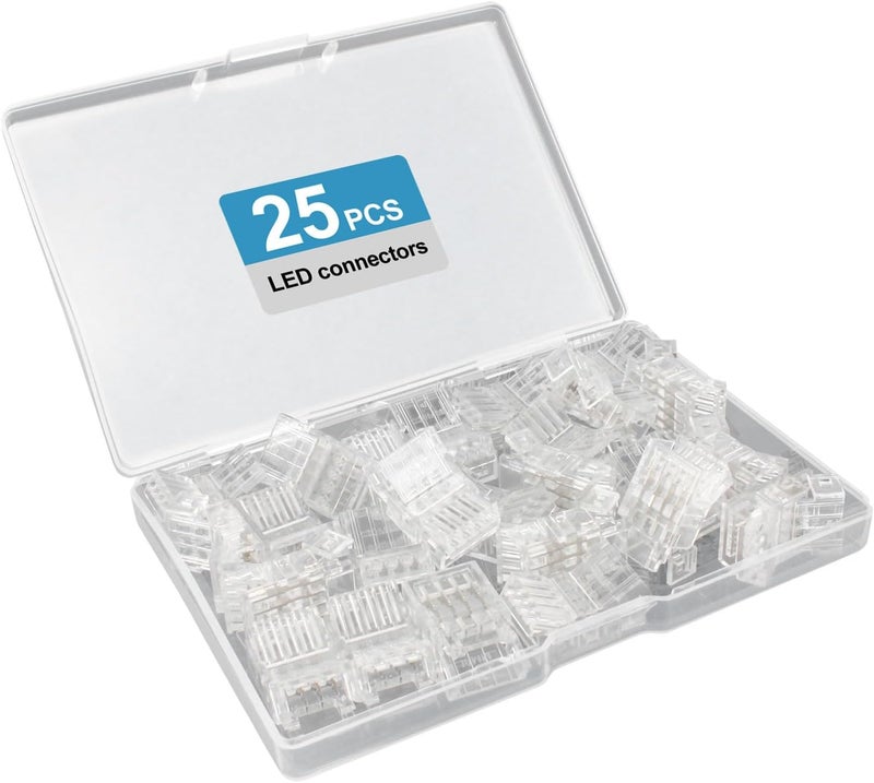 RGBZONE 25Pcs 4 Pin 8mm LED Strip Connectors Gapless Solderless LED Strip to Wire Quick Connection for 8mm Wide 5050/3528 SMD RGB LED Strip Light - Image 3